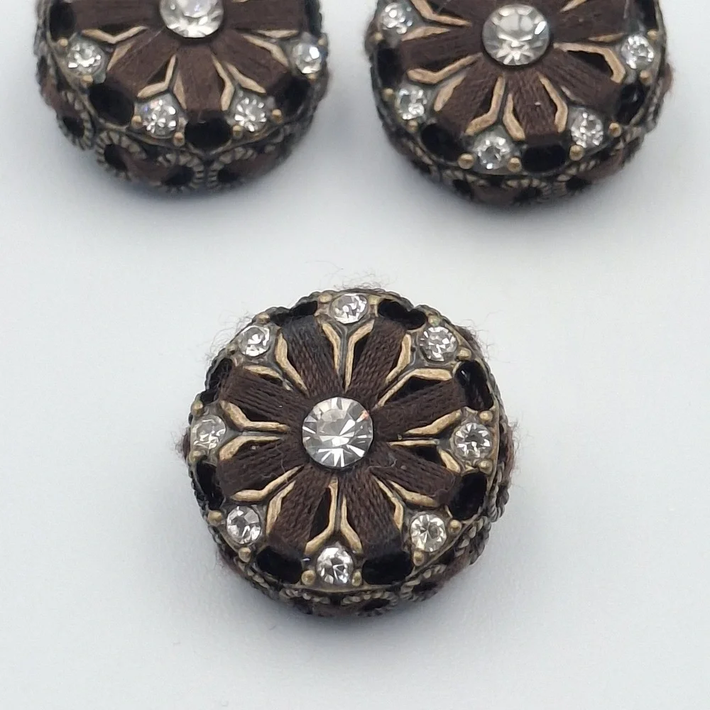 Talbots Brown Clear Rhinestones Plastic Metal Round Shank Buttons Lot‎ of 3